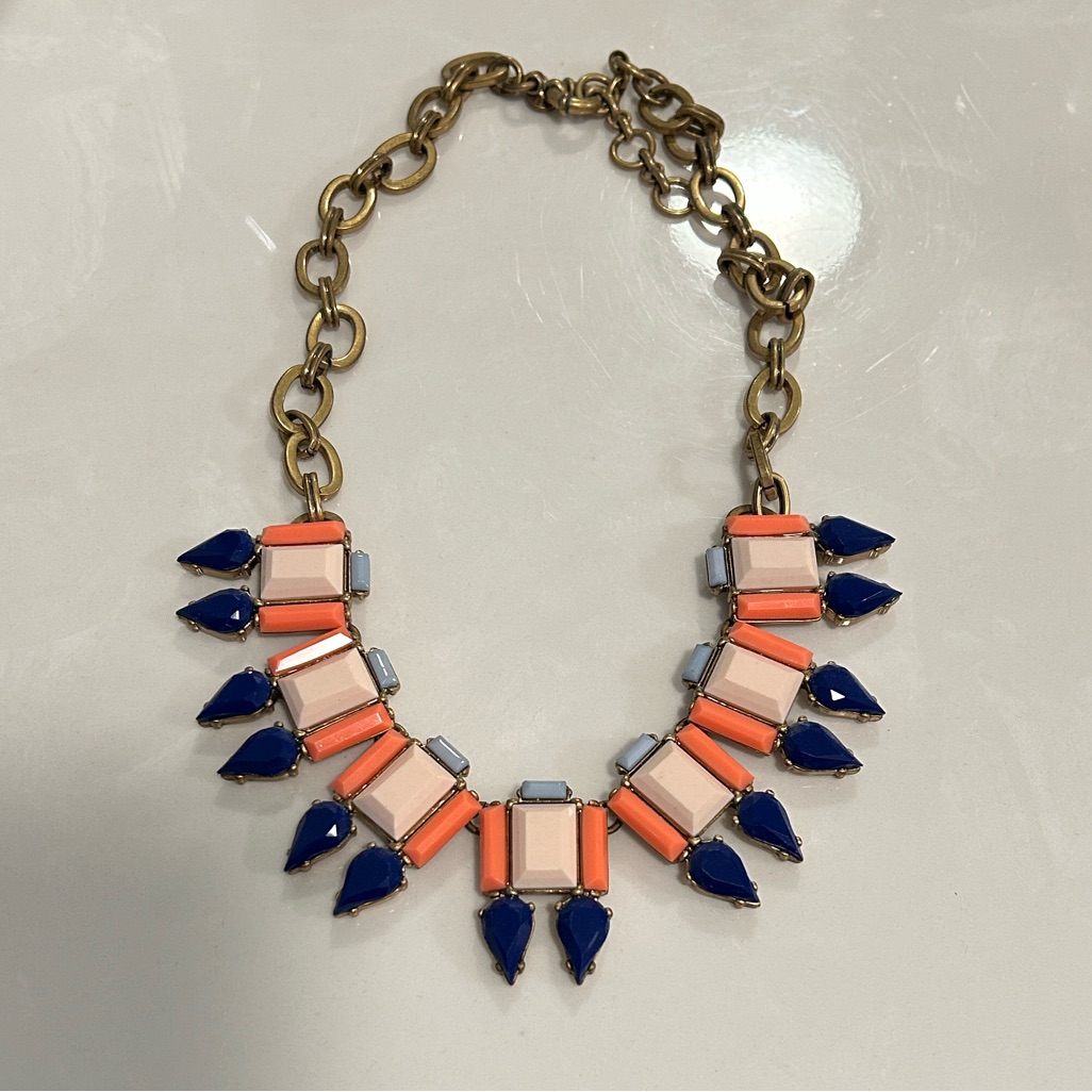 J. Crew Statement Necklace With Navy And Peach Tones